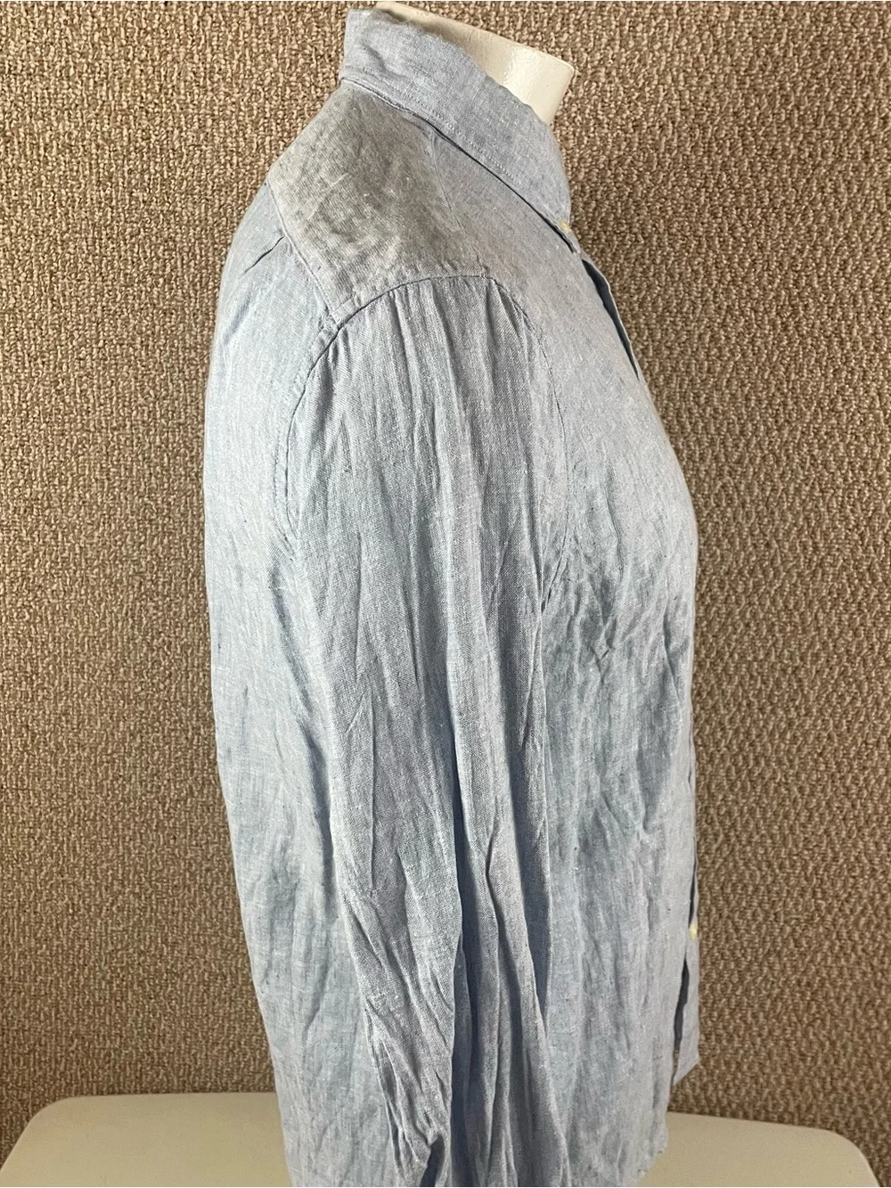 J Crew Chambray Button Shirt Mens Large Slim Linen Blend Blue Long Sleeve T161